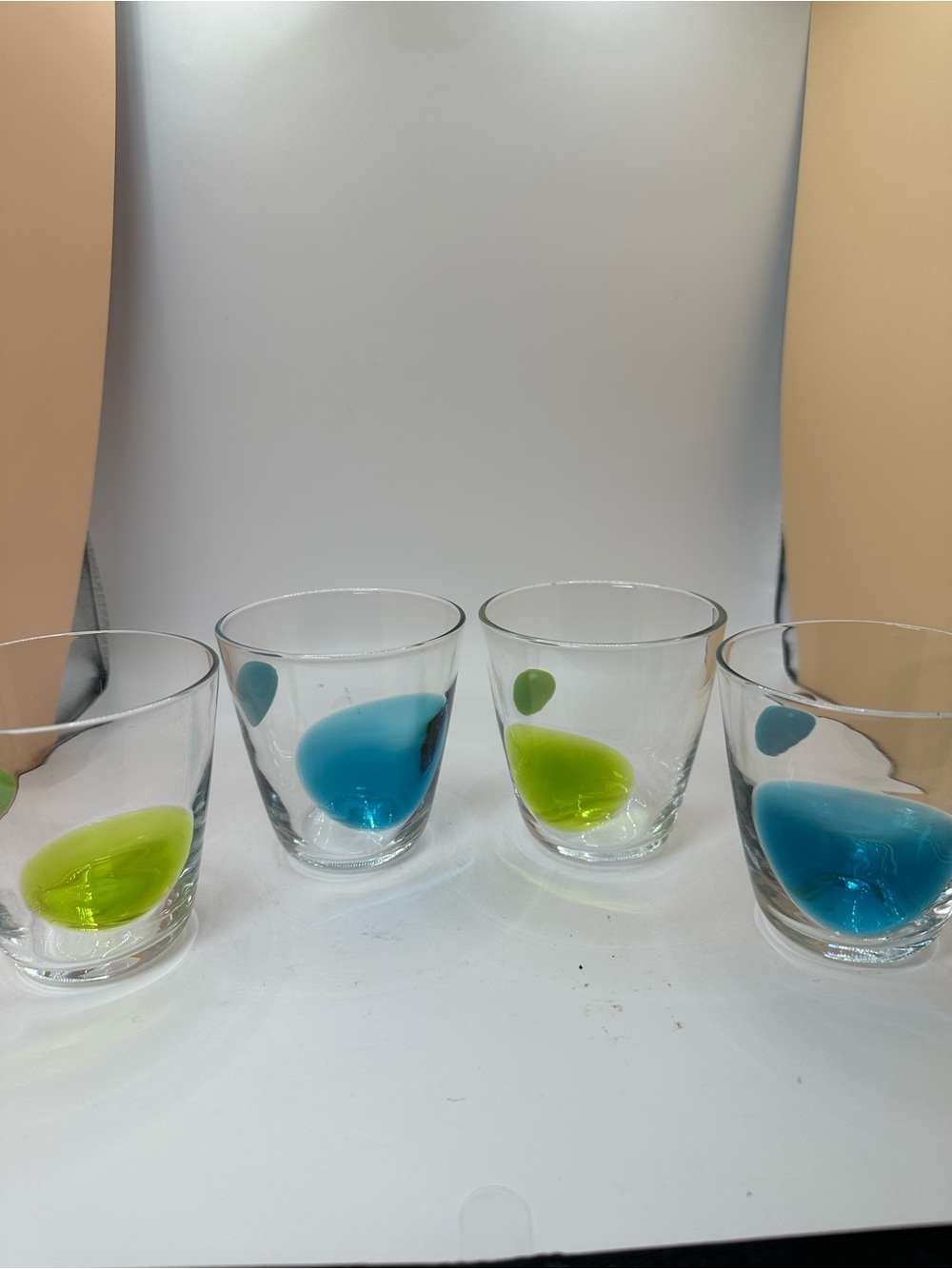 Four Vintage IKEA Fabulös glass tumblers, a hand-blown design by Gunnel Sahlin.